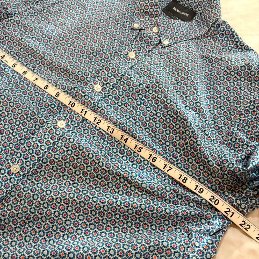 Bonobos Mens Slim Fit Short Sleeve Button Down Shirt Blue Geometric Floral L - Picture 7 of 7